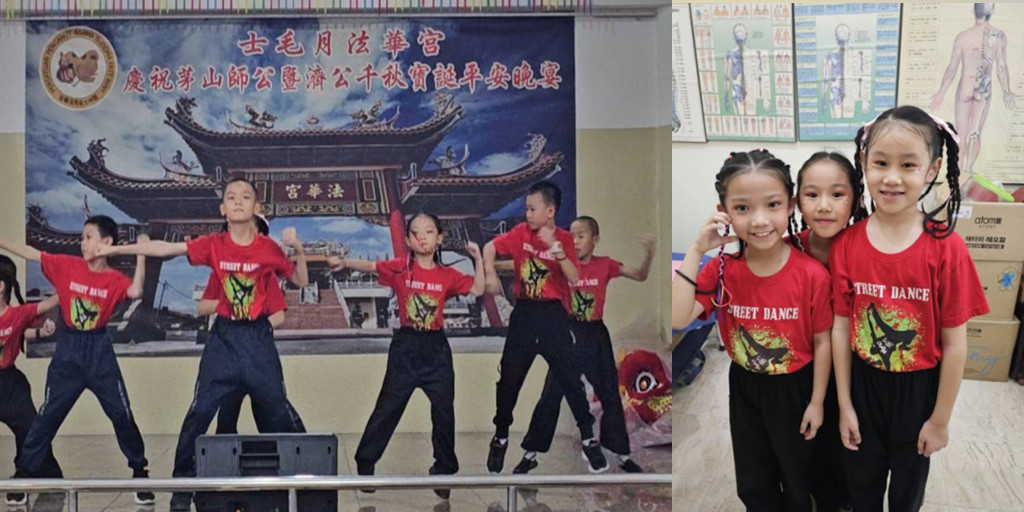 坐巴士出校表演咯！学生们表演成功！